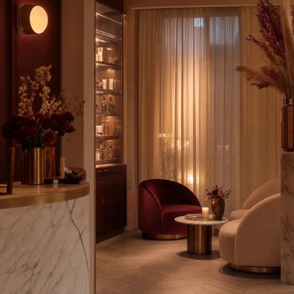 Lumè — l'atmosfera del centro estetico: candele, orchidea, asciugamani